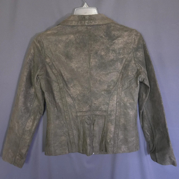 Bernardo Leather Moto Jacket Size Medium Green and Gold - Picture 7 of 8